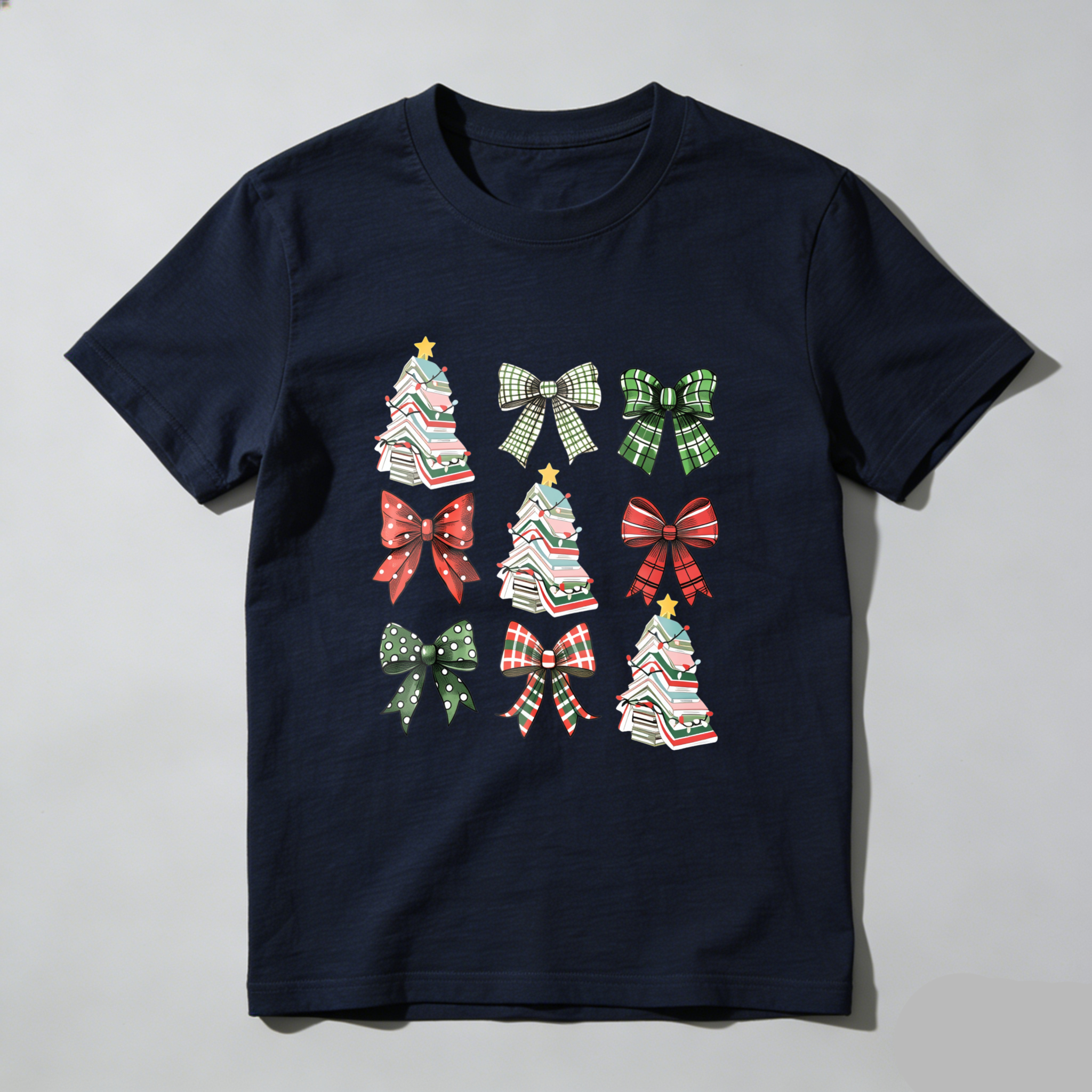 Wardrobecart Christmas Trees And Plaid Bows Pattern Tshirt
