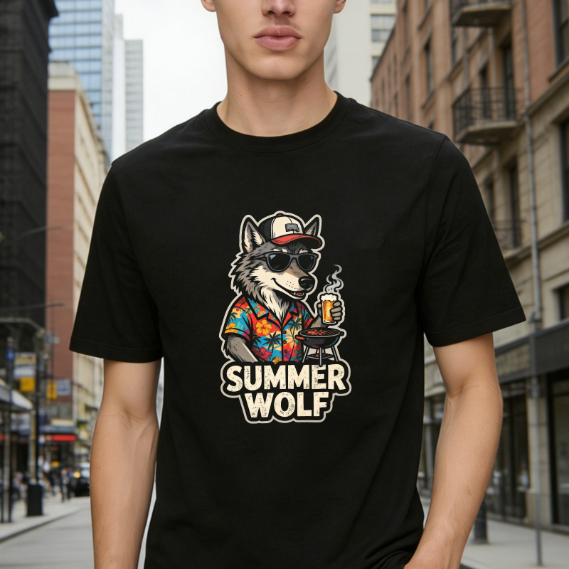 Summer Wolf Cartoon Graphic Unisex Classic T-shirt