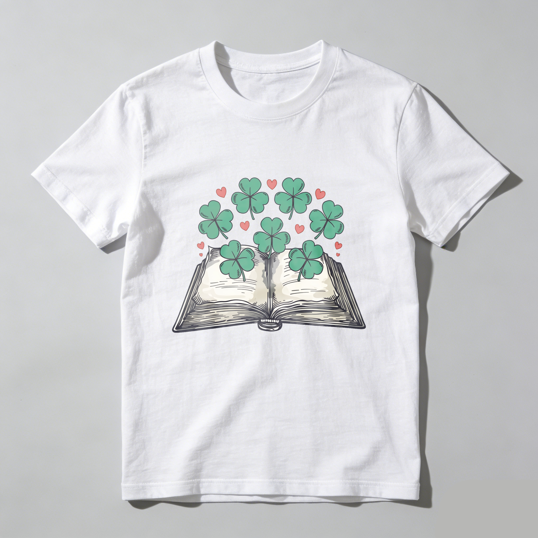 WardrobecartOpen Book With Clover And Hearts tshirt
