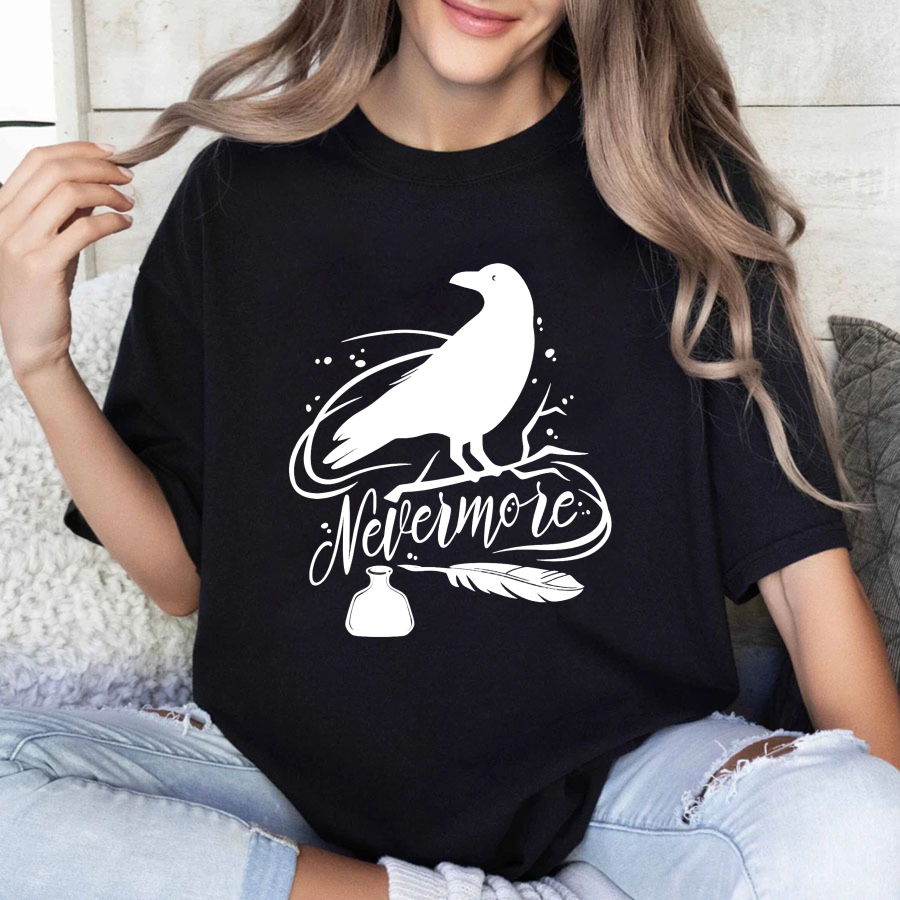 Wardrobecart Nevermore Raven With Feather And Bottle Tshirt