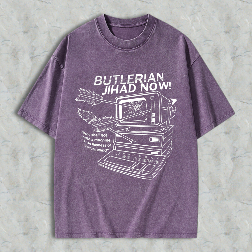 Wardrobecart Butlerian Jihad Now Computer With Arrow Through Screen And Quote Unisex Washed T-shirt