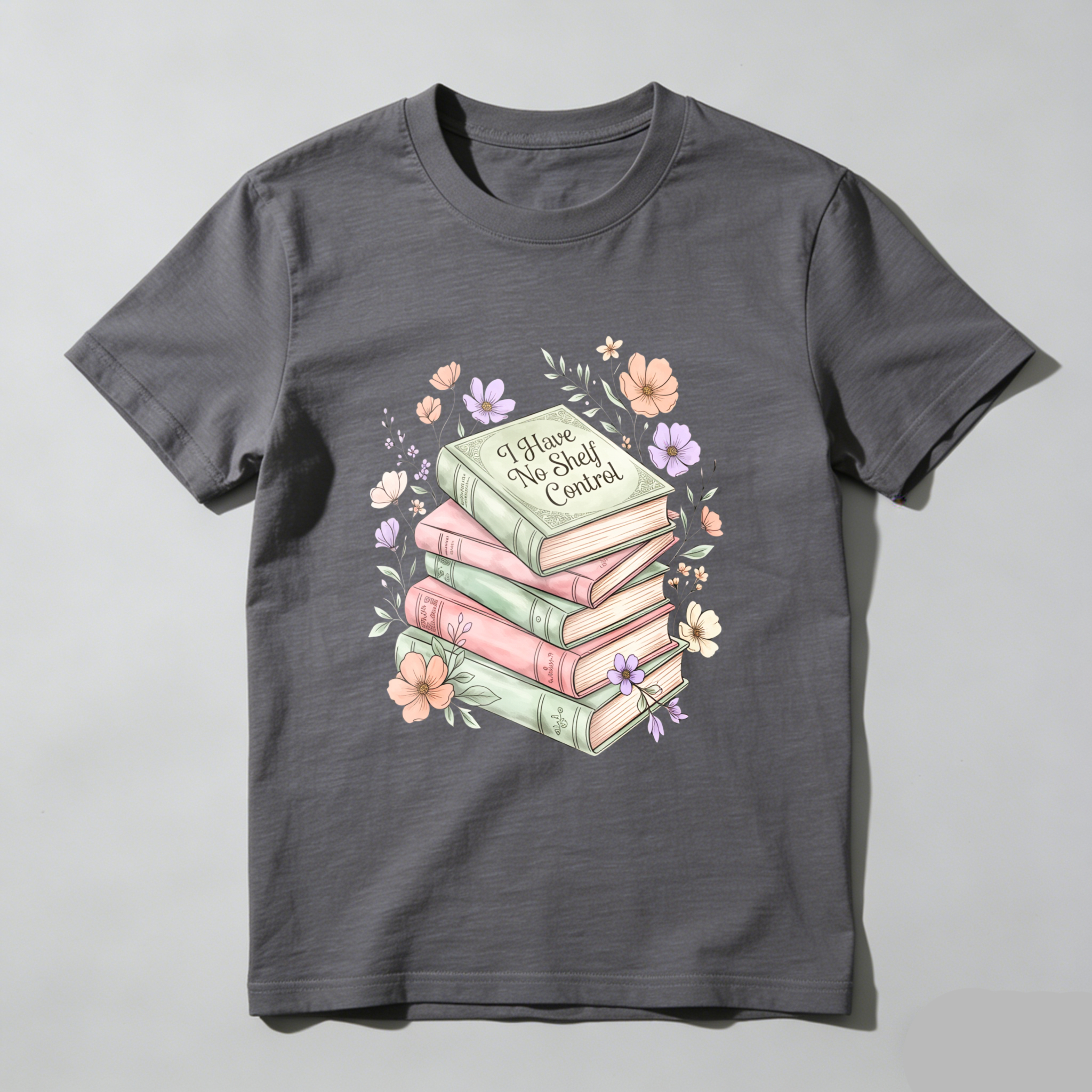 Wardrobecart Stacked Books With Floral Design And I Have No Shelf Control Text Unisex Classic T-shirt