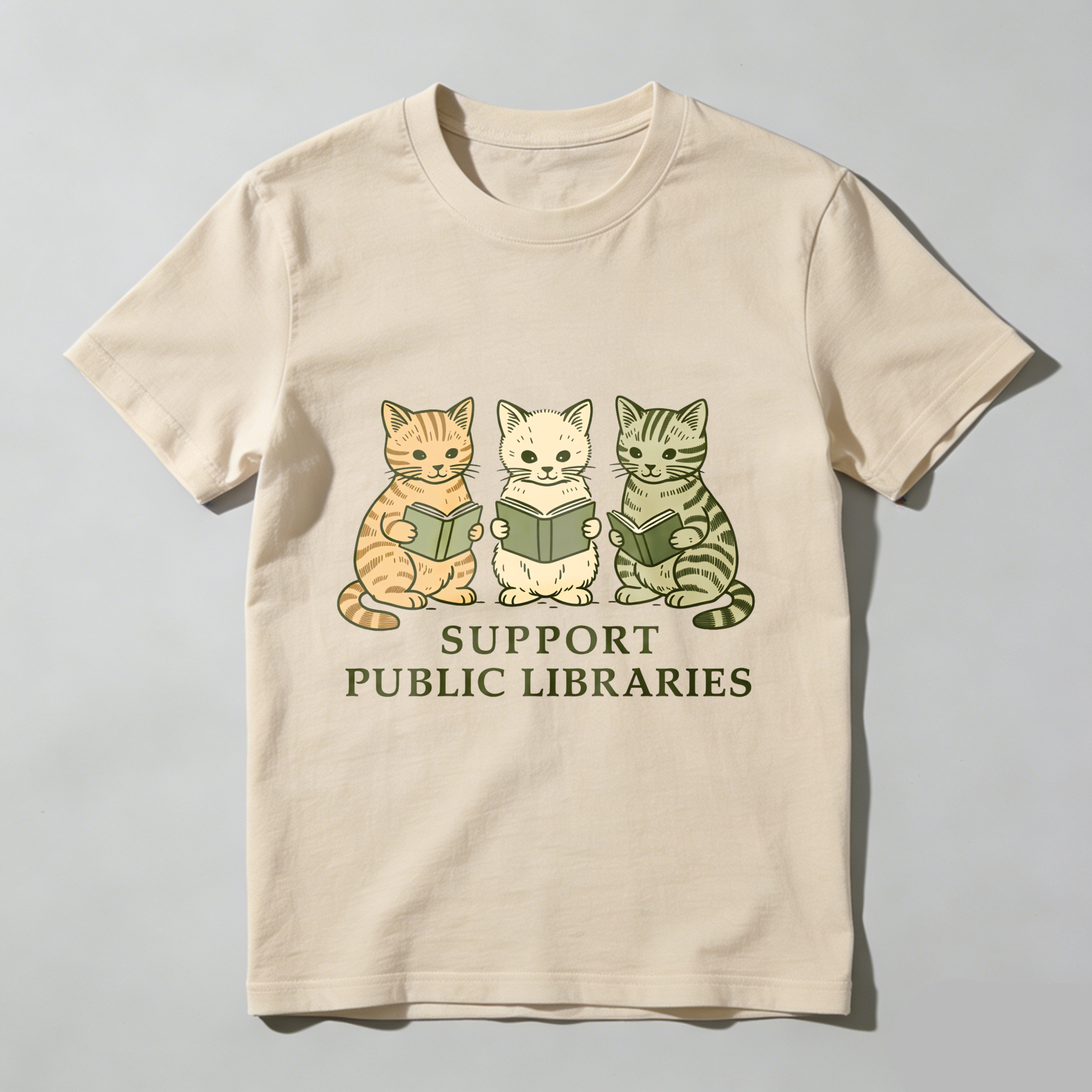 Wardrobecart Three Cats Reading Books Support Public Libraries Tshirt