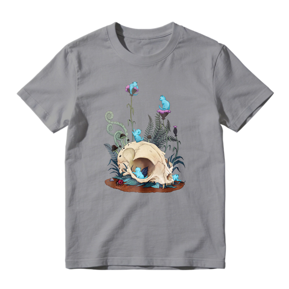 Animal Skull With Blue Frogs And Ferns Floral Nature Art, Unisex Classic T-shirt