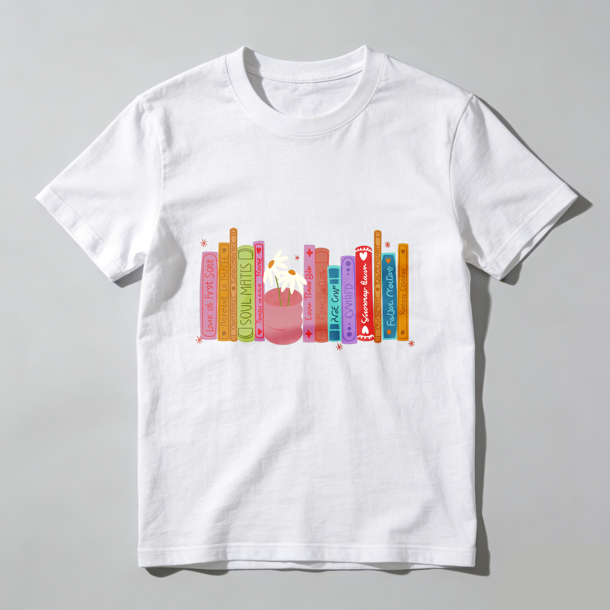 Wardrobecart Colorful Books With Plant And Stars Unisex Classic T-shirt