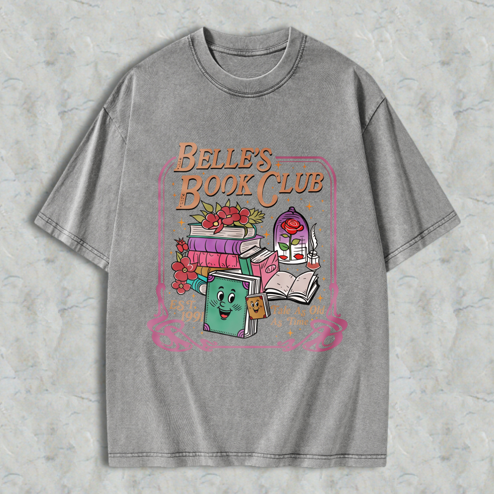Wardrobecart Belle Book Club Tale As Old As Time Books And Roses Design Unisex Washed T-shirt