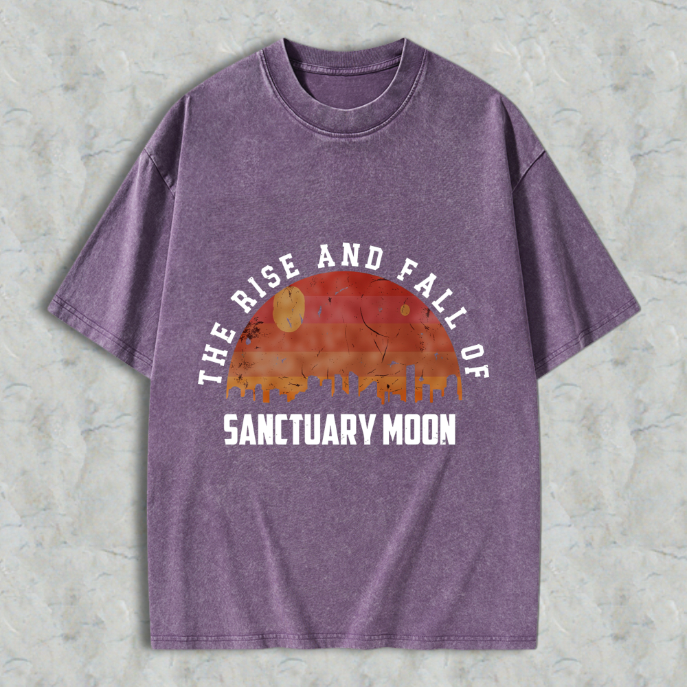 Wardrobecart The Rise And Fall Of Sanctuary Moon City Skyline Sunset Design Unisex Washed T-shirt
