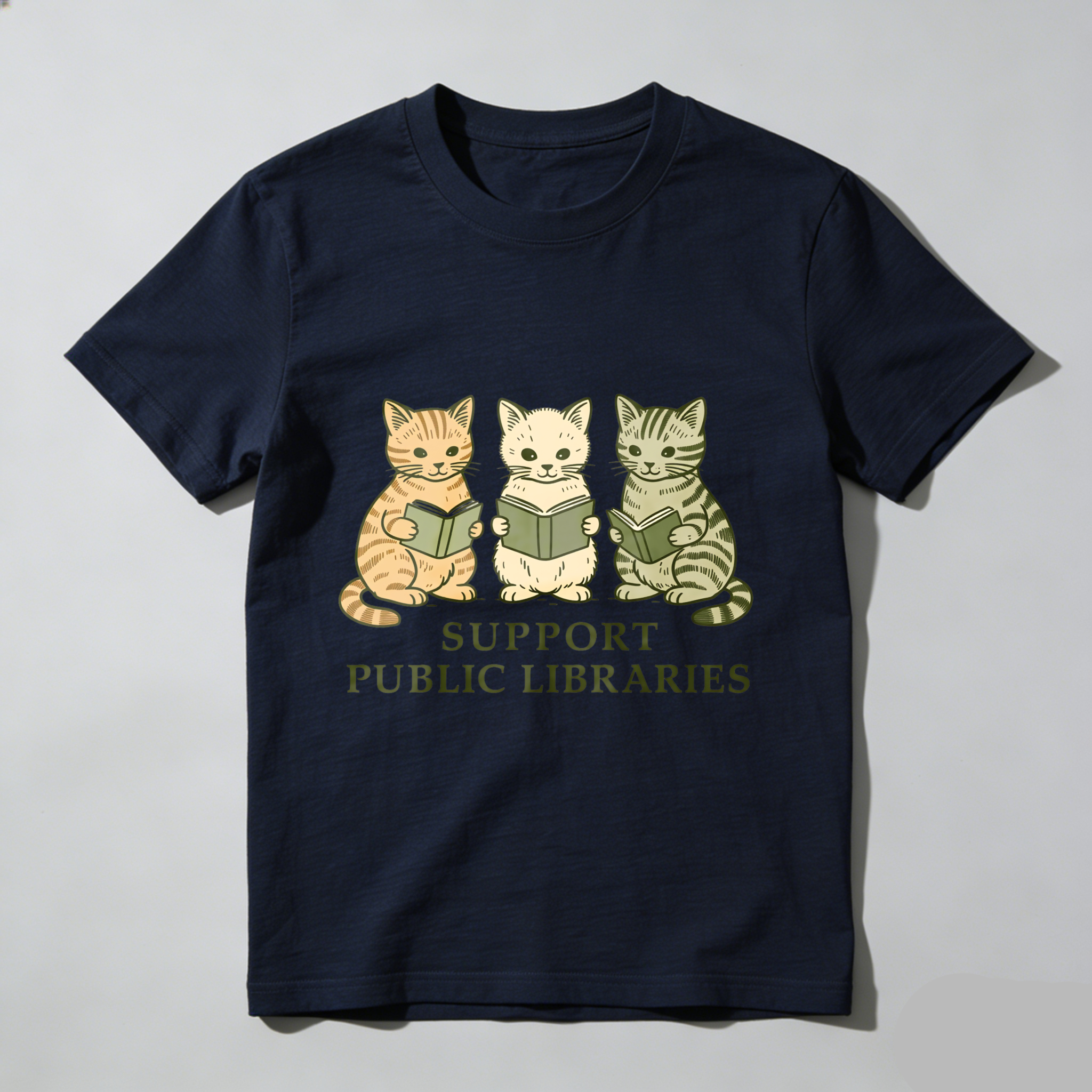 Wardrobecart Three Cats Reading Books Support Public Libraries Tshirt