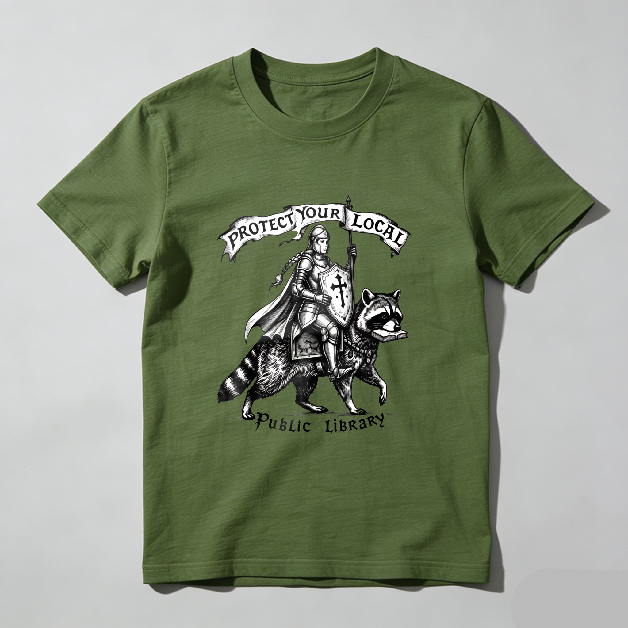 Wardrobecart Knight Riding Raccoon With Sword And Shield Tshirt