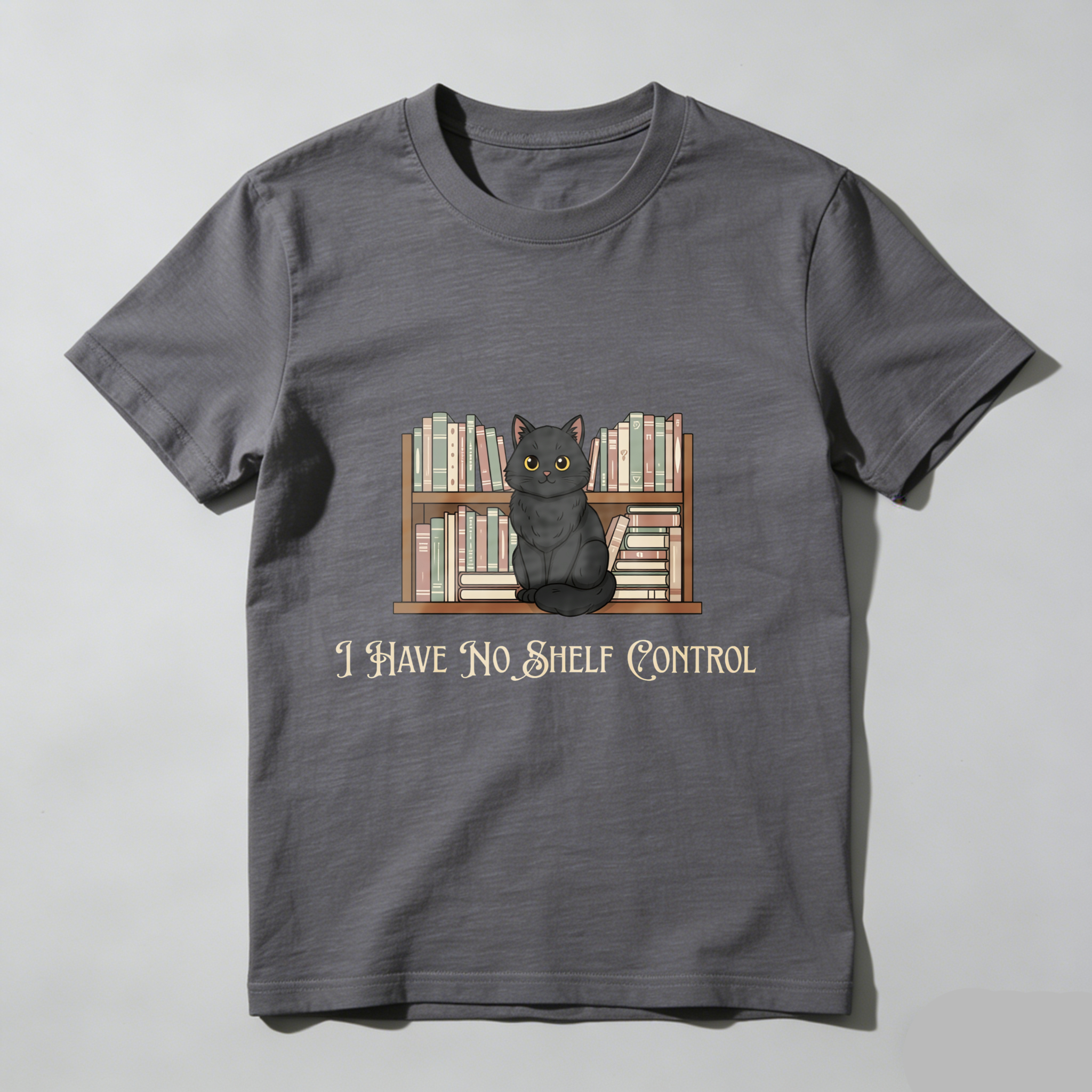 Wardrobecart Black Cat Sitting On Bookshelf I Have No Shelf Control Unisex Classic T-shirt