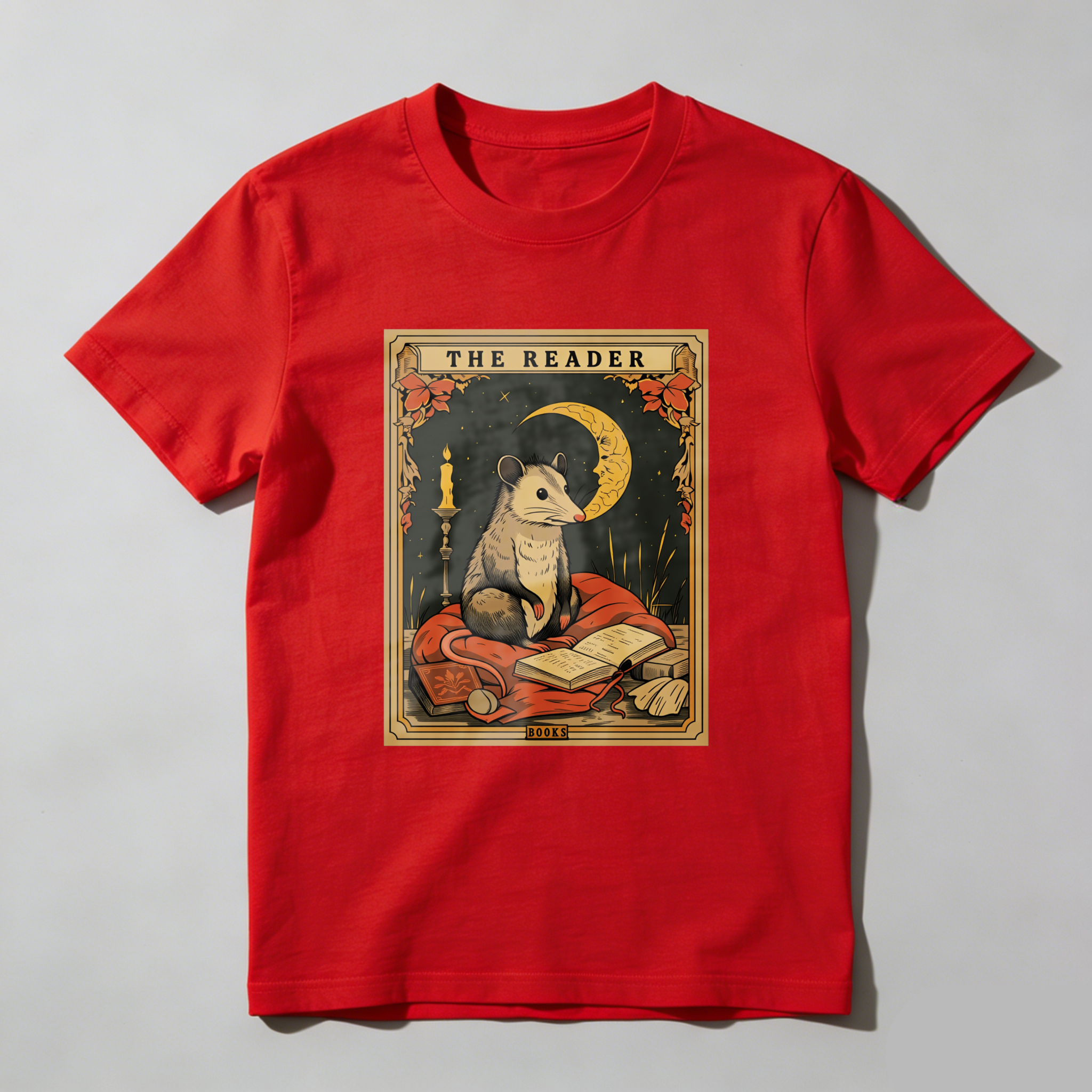 Wardrobecart The Reader Mouse Book Moon Candle Leaves Tshirt