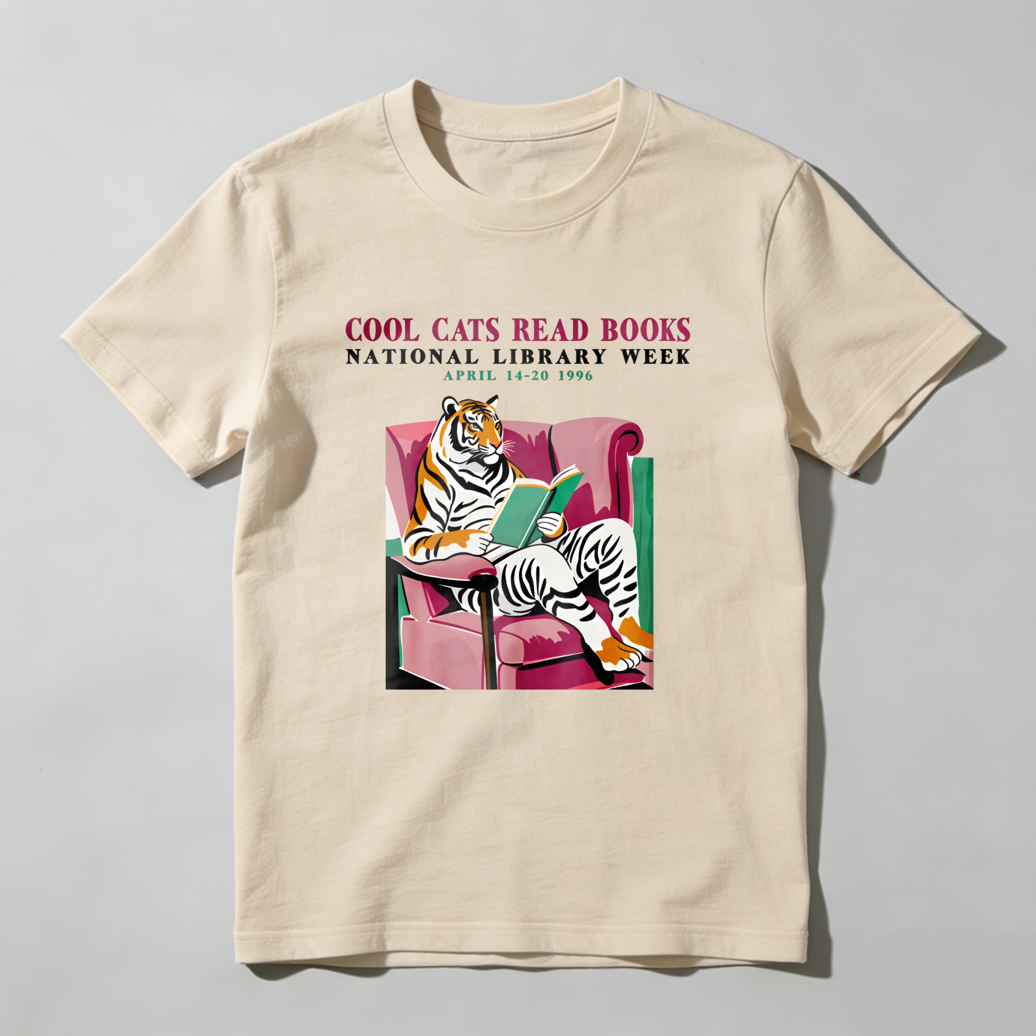 Wardrobecart Tiger Reading Book In Armchair Tshirt