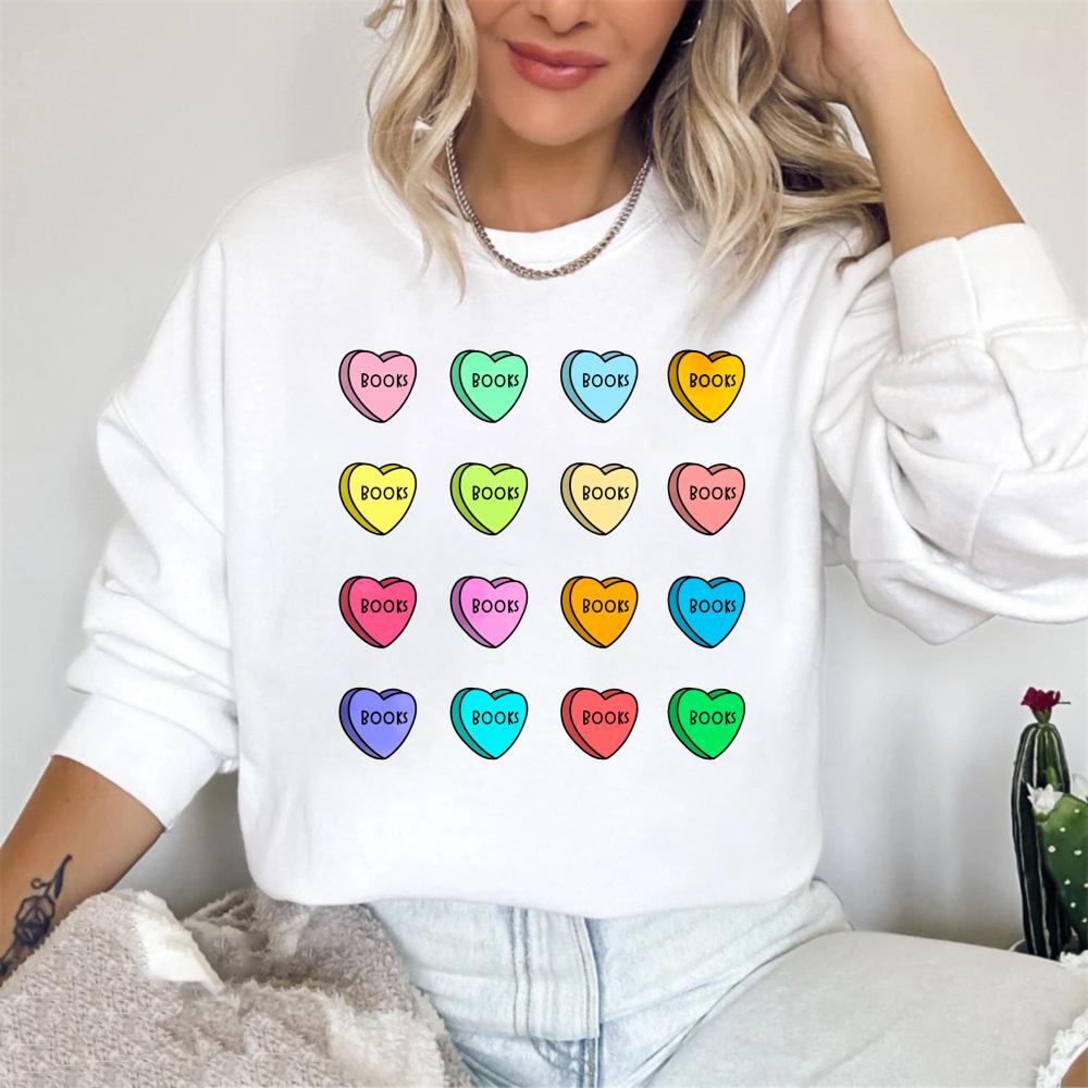 Wardrobecart Candy Heart Book Pattern Unisex Classic Sweatshirt