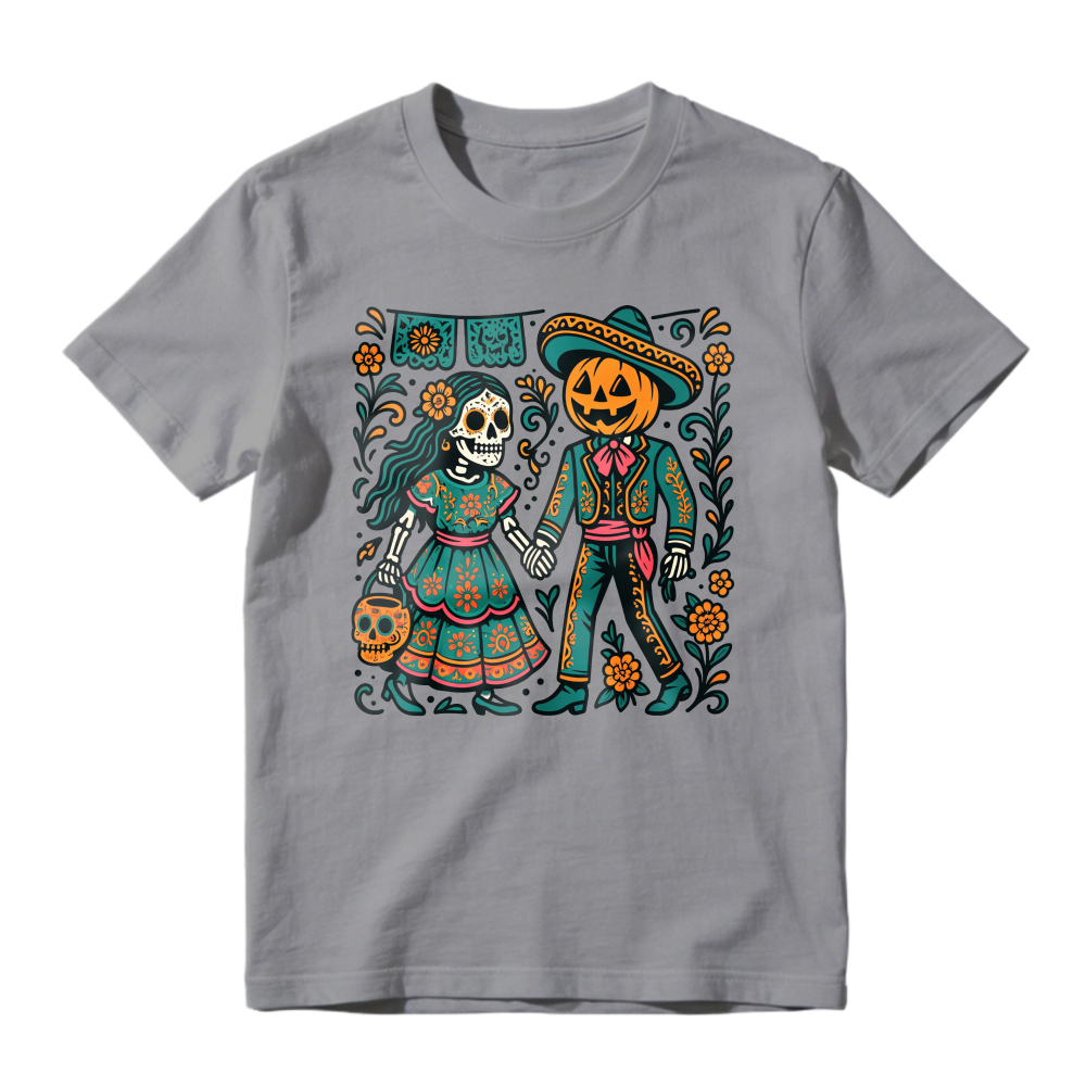 Day Of The Dead Skeleton Couple Pumpkin Head Mariachi Folk Art Unisex Classic T-shirt