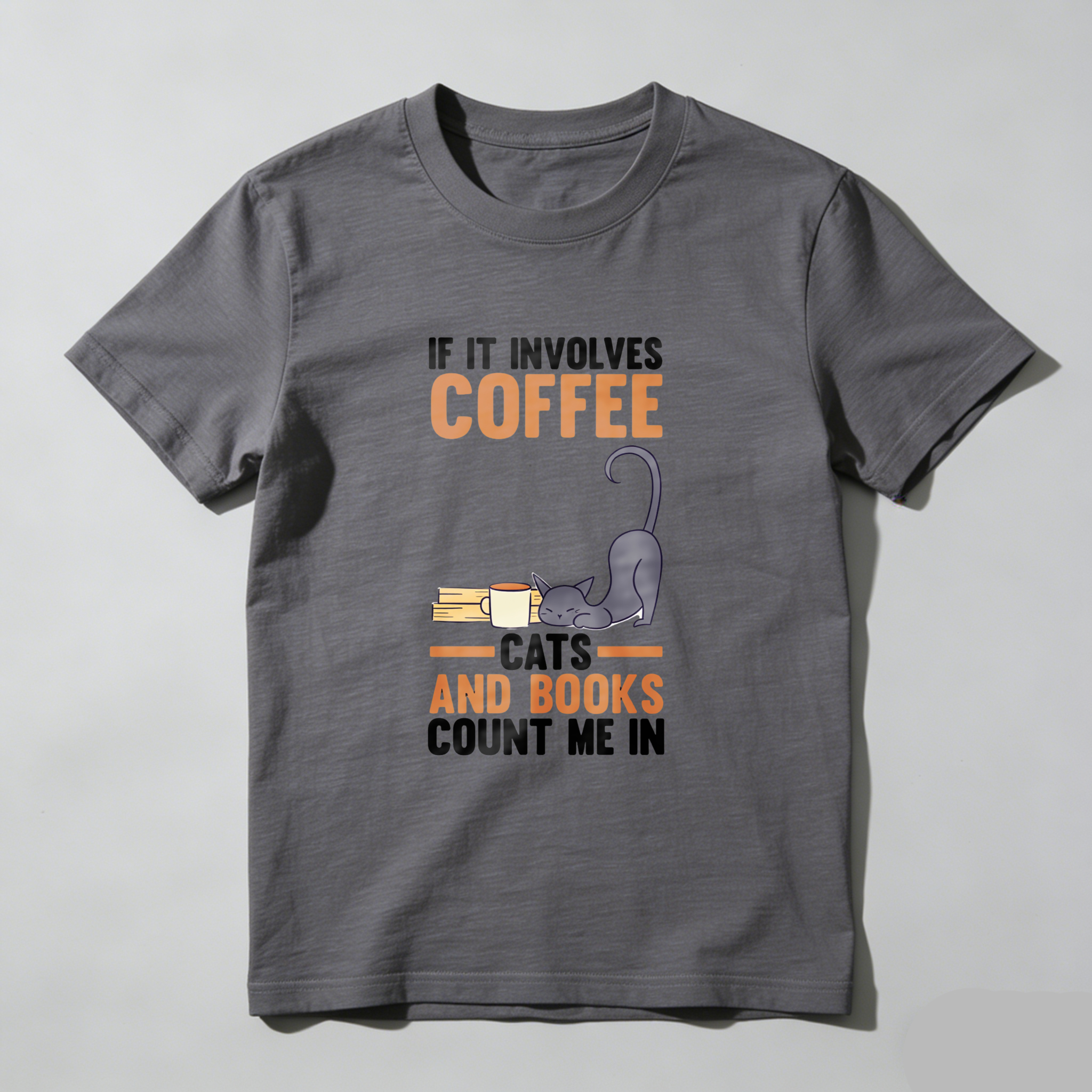 Wardrobecart Coffee And Books Cat Design Tshirt