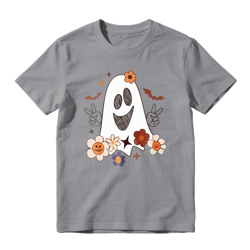 Cute Ghost With Flowers And Bats Halloween Design, Unisex Classic T-shirt