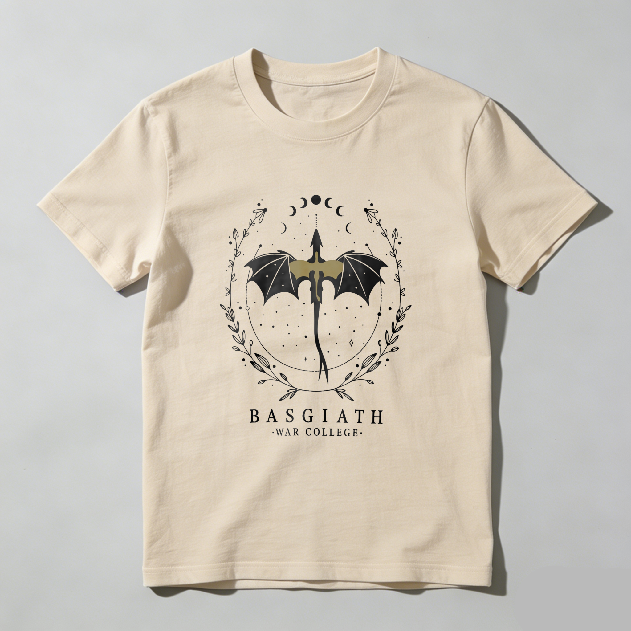 Wardrobecart Dragon Sword Moon Phases Wreath Stars Text Tshirt