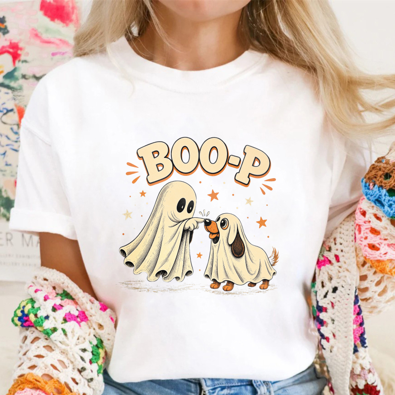 Boo P Cute Ghost And Dog Halloween Funny Unisex Classic T Shirt