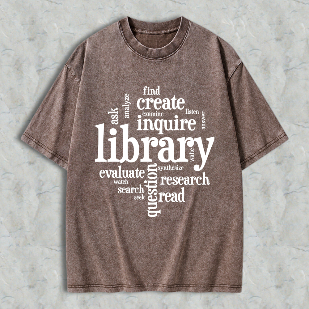 Wardrobecart Library Word Cloud Design Unisex Washed T-shirt