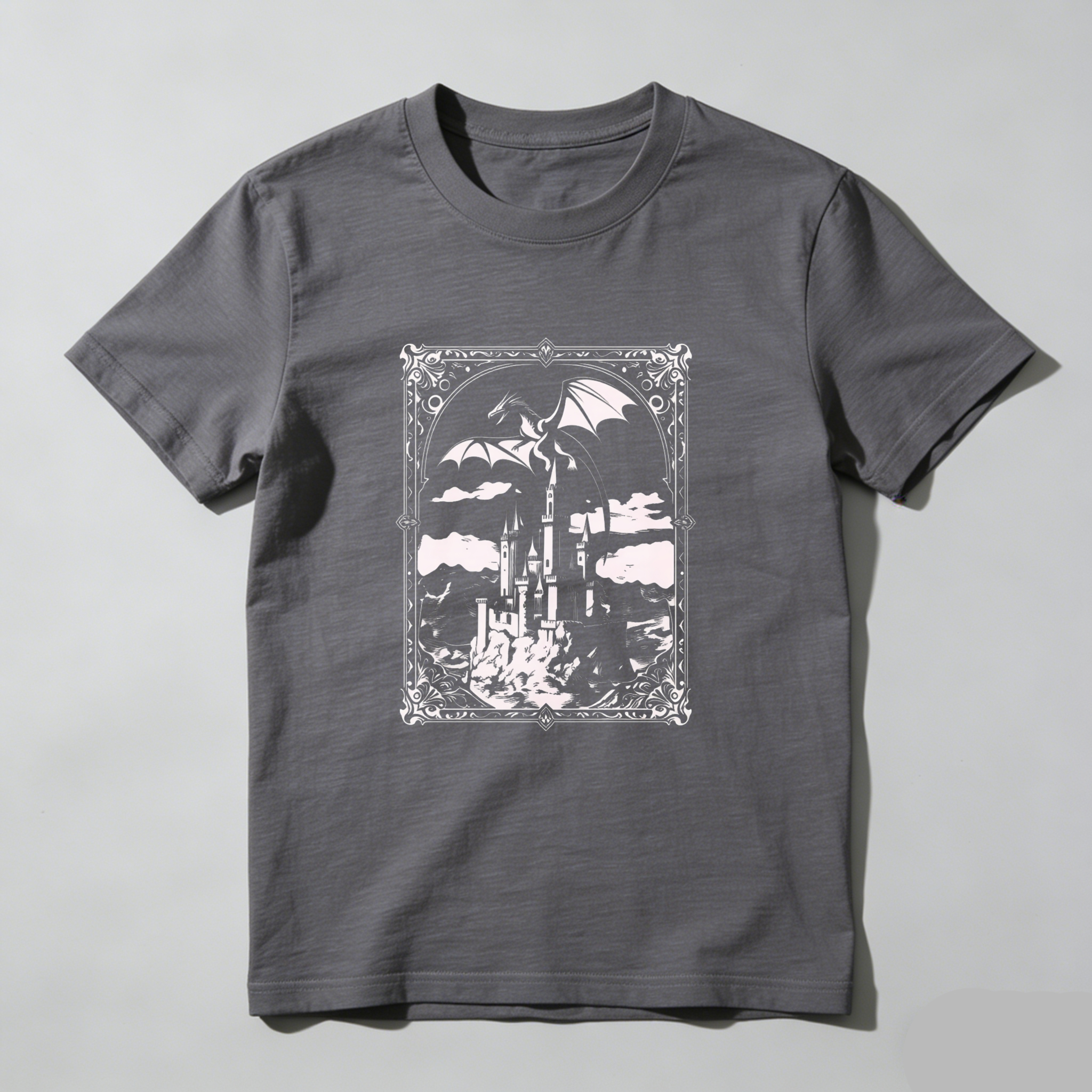 Wardrobecart Dragon Castle Sky Clouds Frame Artwork Design Tshirt