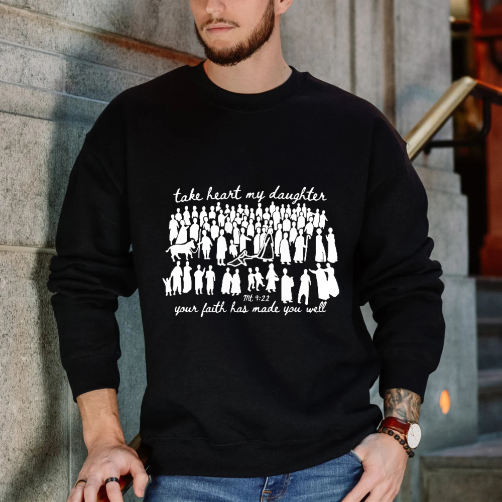 Biblical Verse With Women Silhouettes And Horse Take Heart My Daughter Your Faith Has Made You Well T-shirt