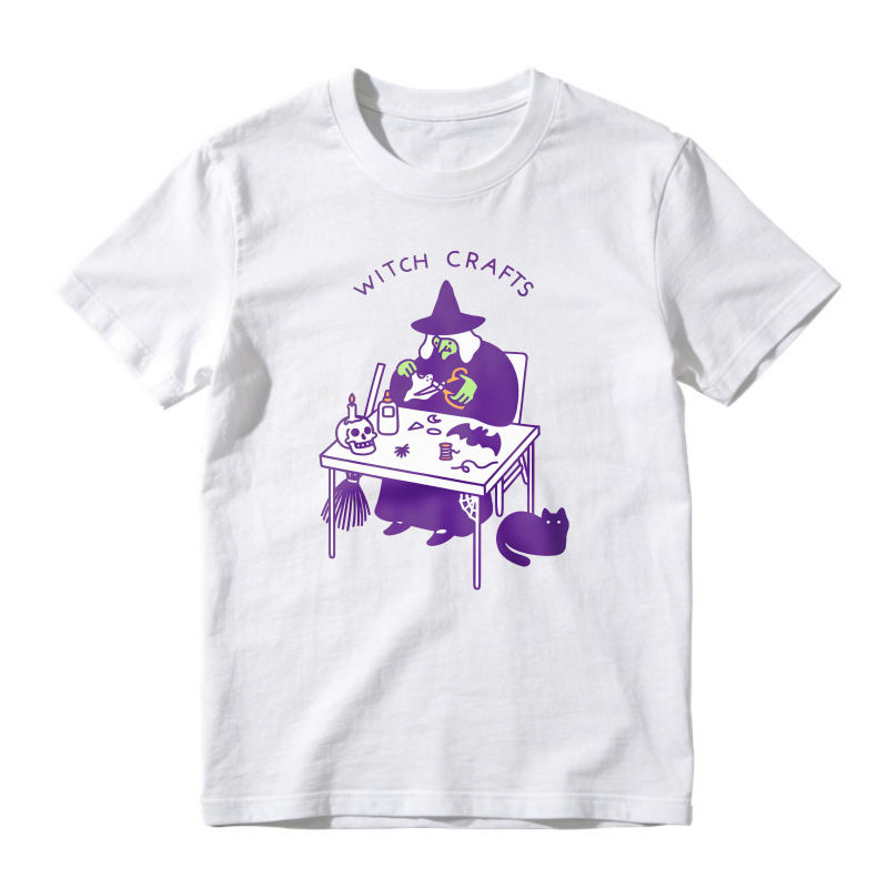 Witch Crafts Purple Wizard Brewing Potion At Desk With Cat And Broom, Unisex Classic T-shirt