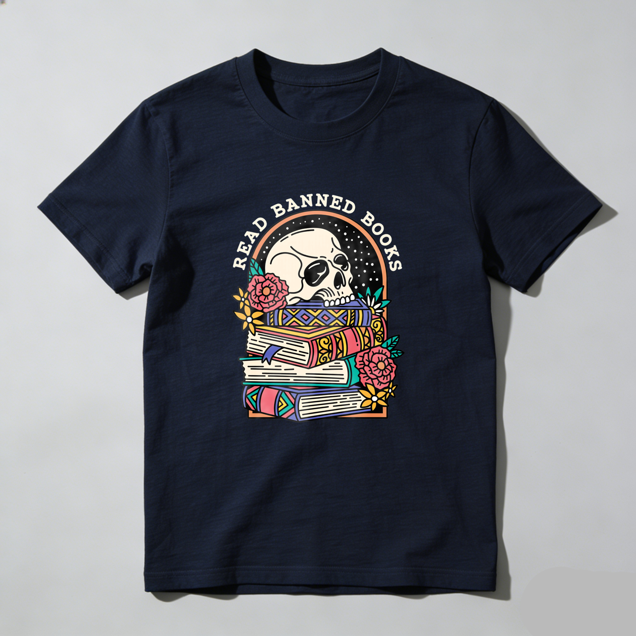 Wardrobecart Read Banned Books Skull Books Flowers Rainbow Tshirt