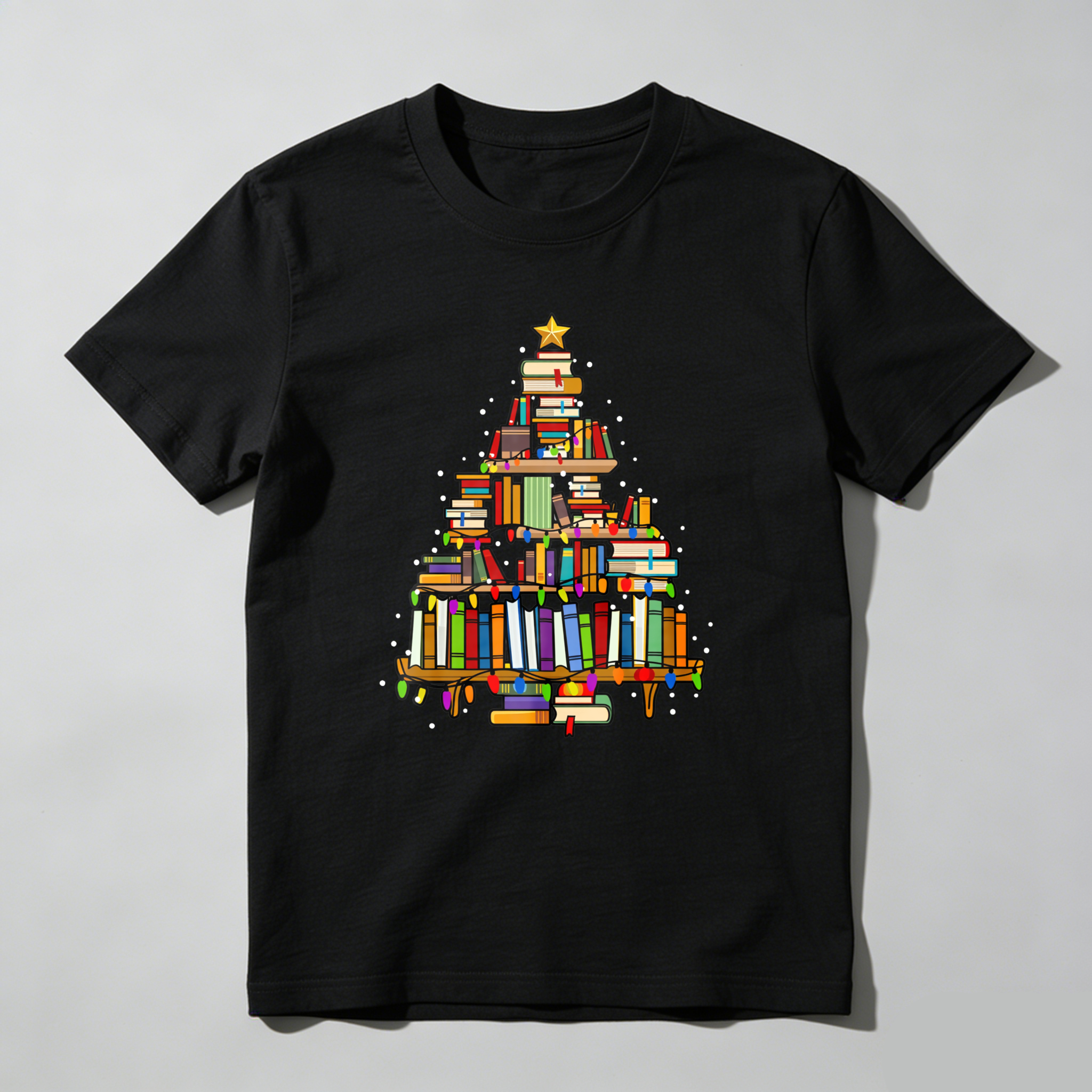Wardrobecart Books Form Christmas Tree Pattern Tshirt