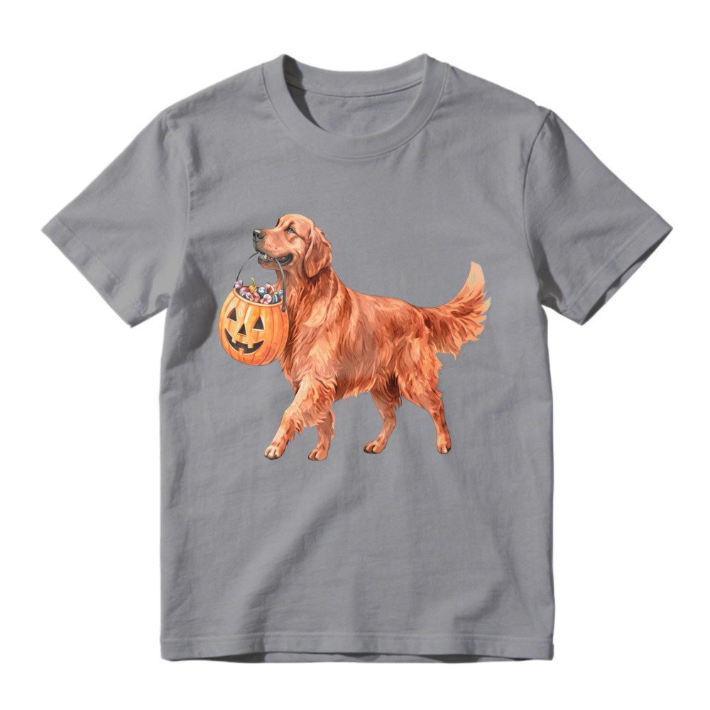 Golden Retriever Holding Halloween Pumpkin Bucket, Unisex Classic T-shirt