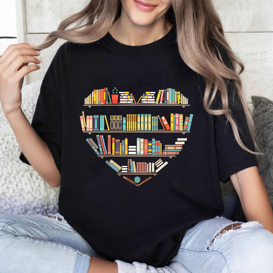 Wardrobecart Bookshelf Design With Colorful Books Tshirt