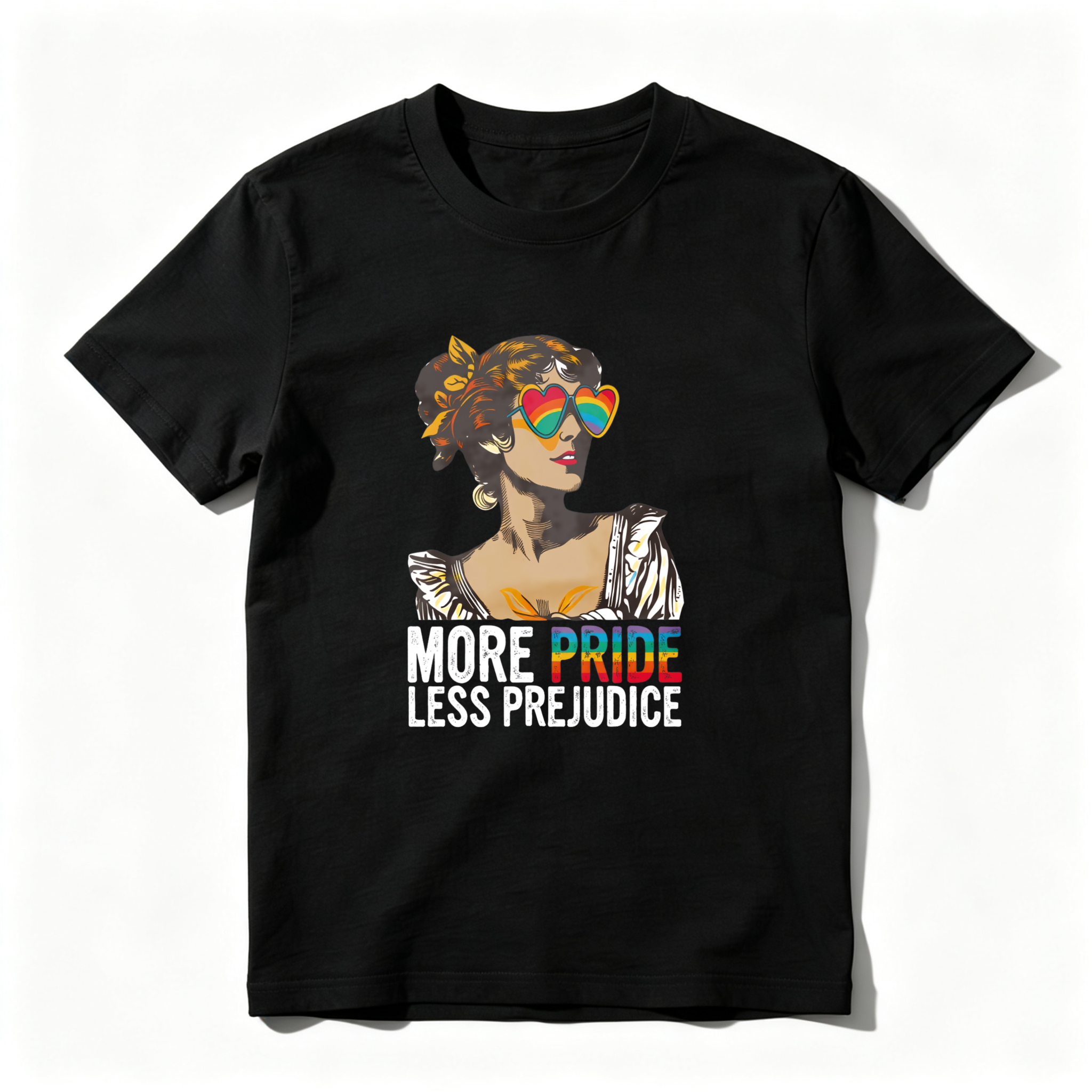 Wardrobecart More Pride Less Prejudice Woman With Rainbow Glasses tshirt