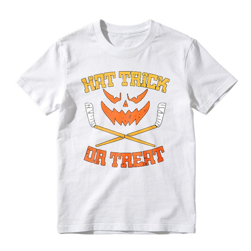 Hat Trick Or Treat Halloween Pumpkin Hockey Sticks Unisex Classic T-shirt