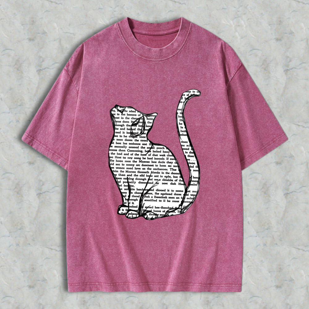 Wardrobecart Cat Silhouette With Text Pattern Unisex Washed T-shirt
