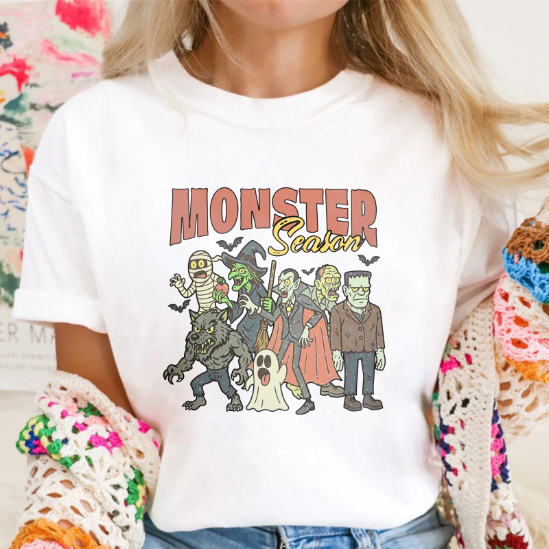 Monster Season Halloween Funny Horror Characters Group Vintage Unisex Classic T-shirt