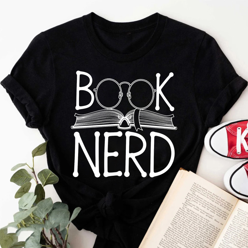 Wardrobecart Book Nerd With Glasses And Open Book Tshirt