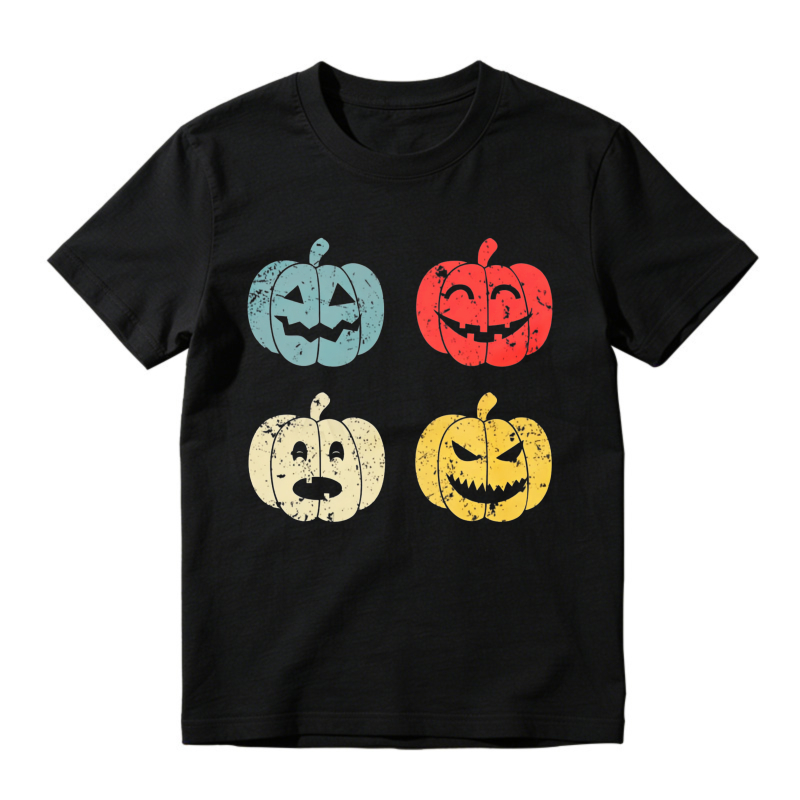 Vintage Retro Four Color Jack O Lantern Pumpkin Faces, Unisex Classic T-shirt