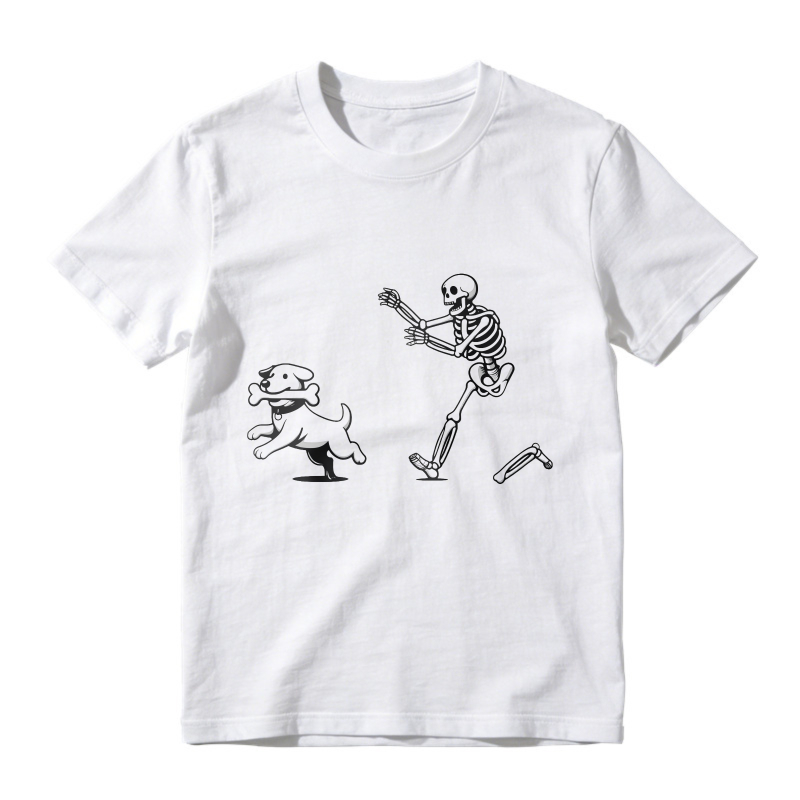 Skeleton Running From Dog With Bone, Unisex Classic T-shirt