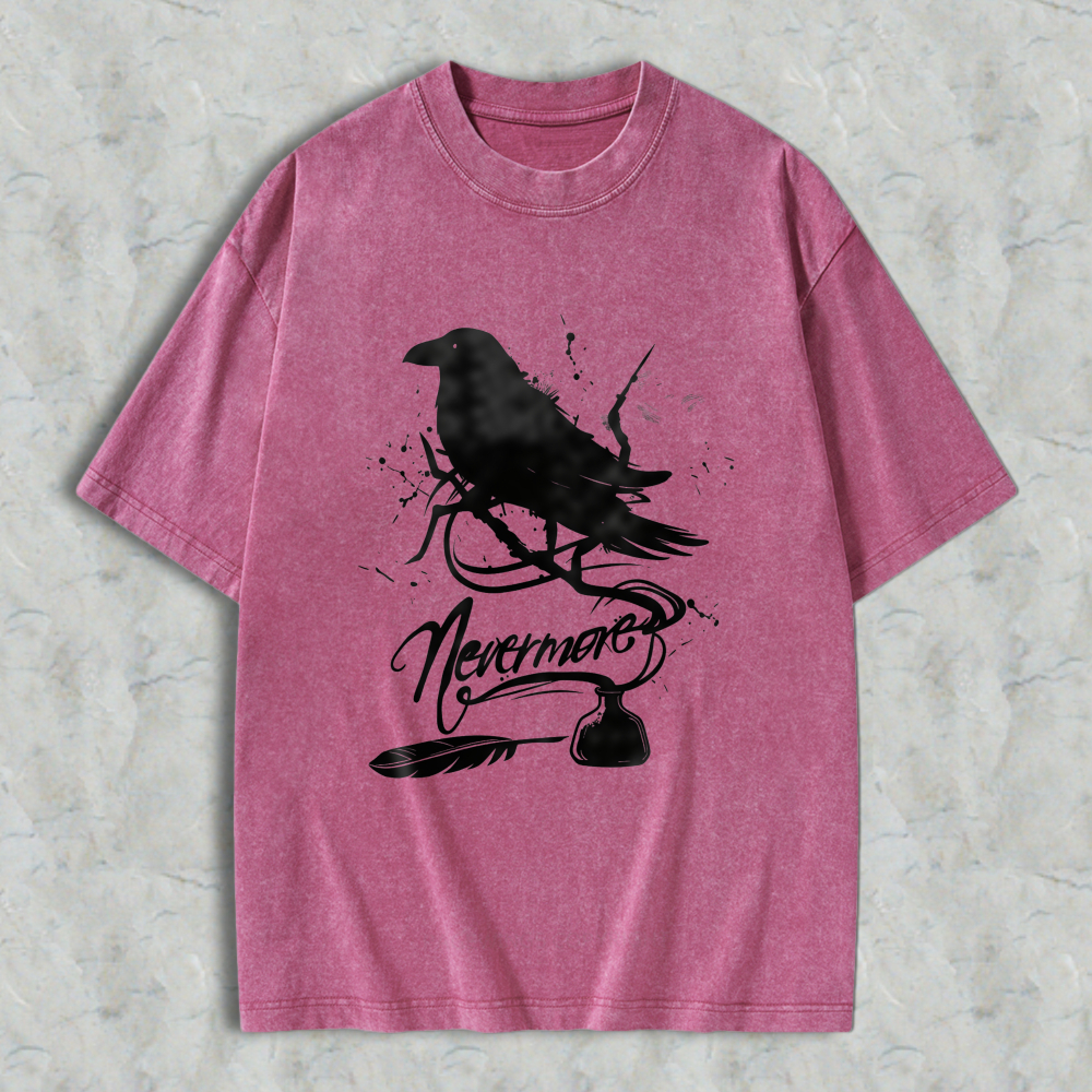 Wardrobecart Raven Nevermore Poem Bird Feather Inkwell Unisex Washed T-shirt