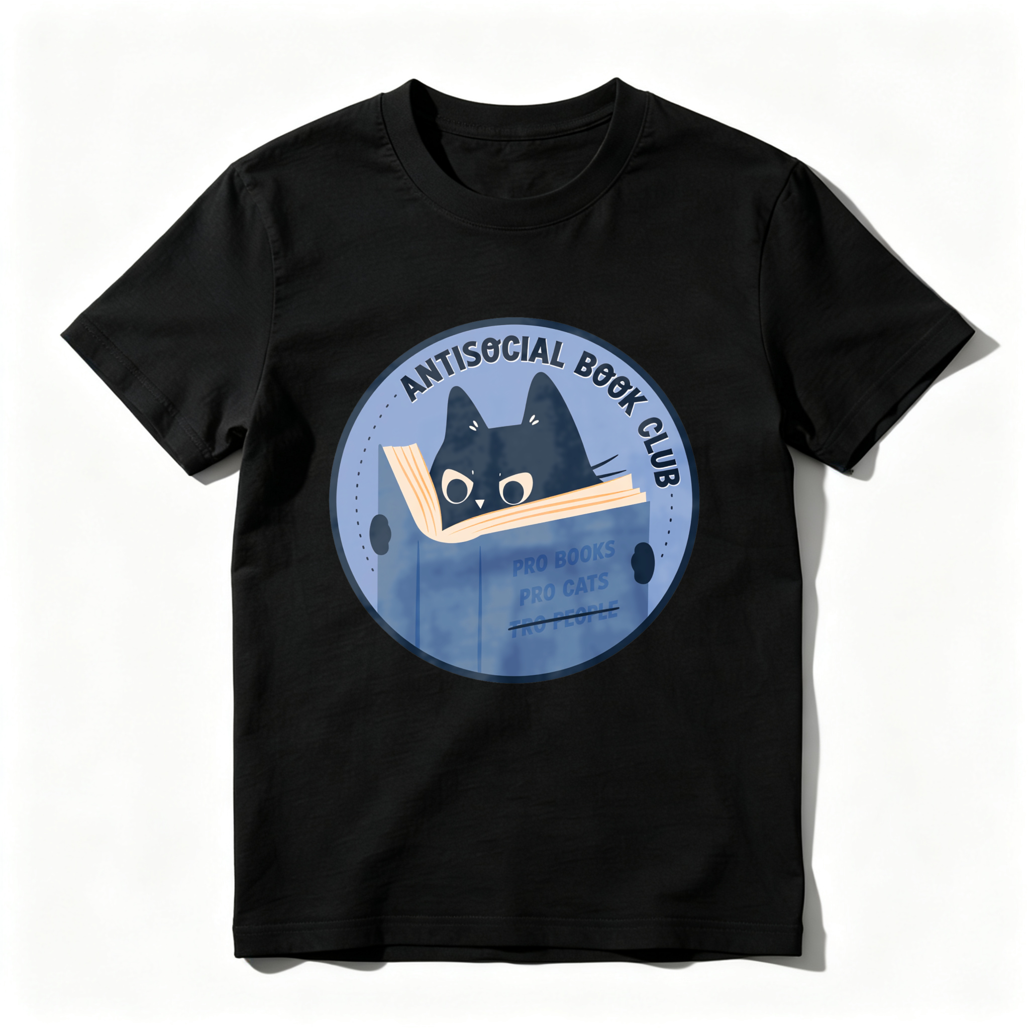 Wardrobecart Antisocial Book Club Cat Reading Book Tshirt