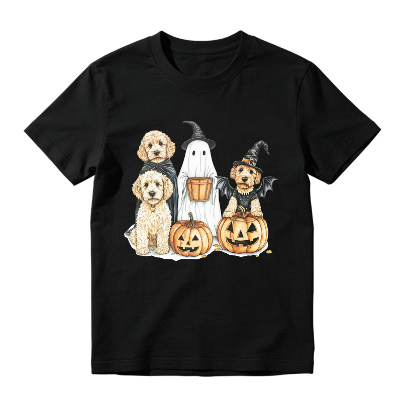 Halloween Dogs In Witch And Ghost Costumes With Pumpkins, Unisex Classic T-shirt