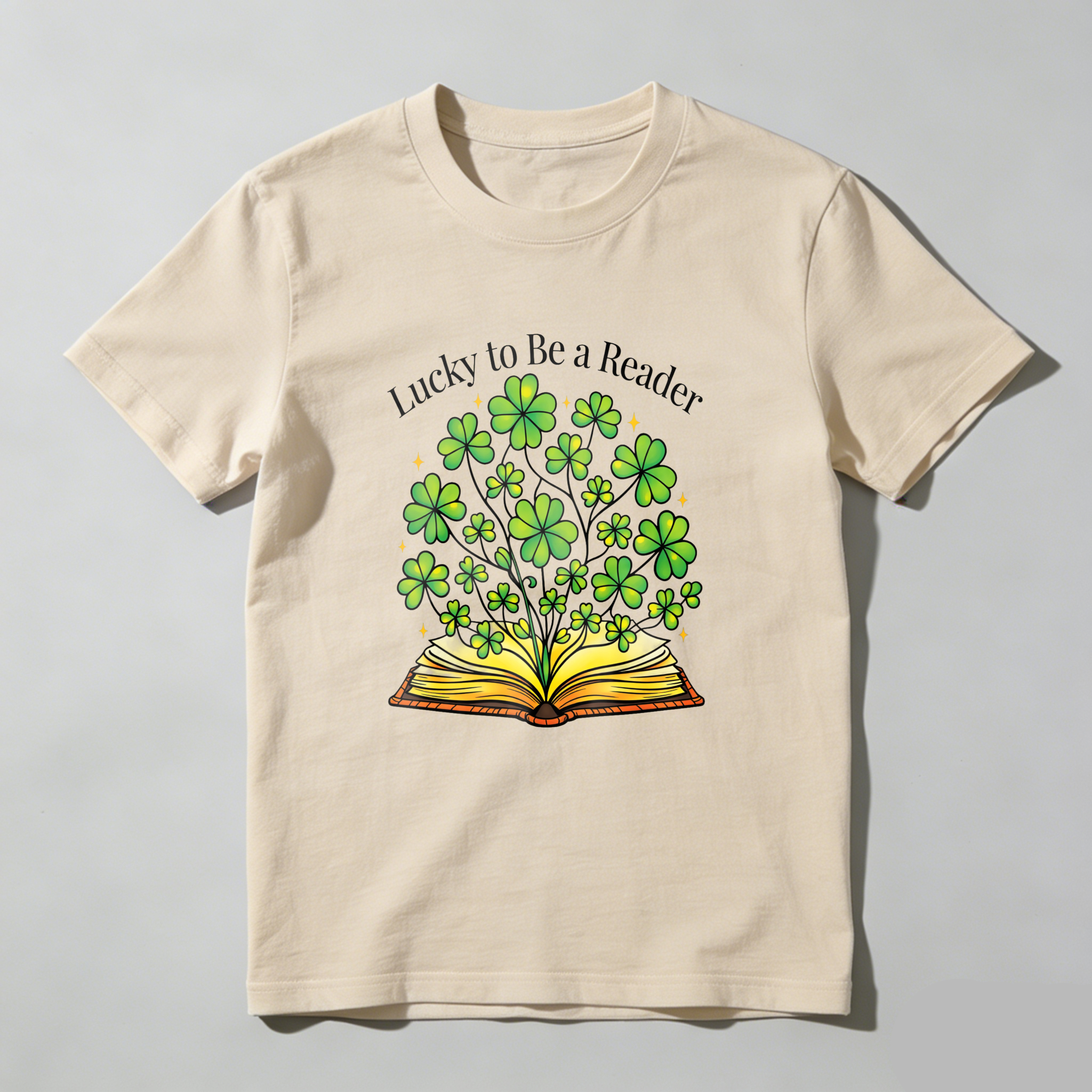 Wardrobecart Lucky To Be A Reader Book With Clovers tshirt