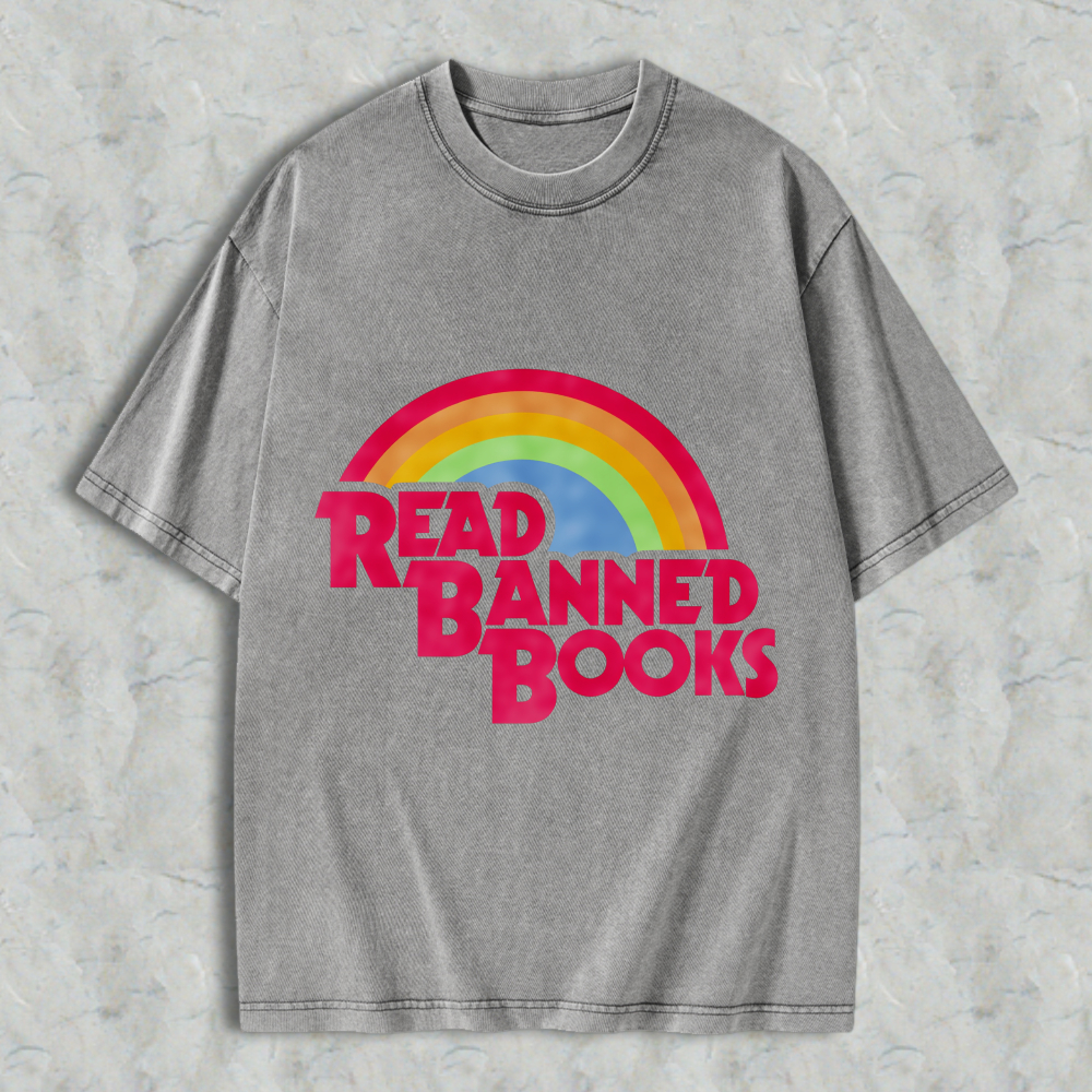 Wardrobecart Read Banned Books Rainbow Design Unisex Washed T-shirt