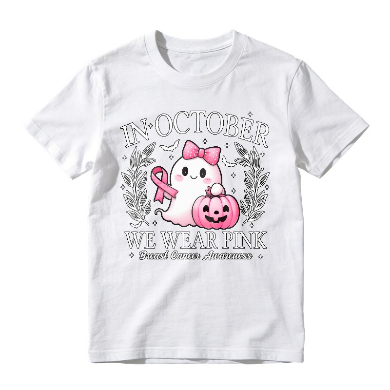 In October We Wear Pink Breast Cancer Awareness Cute Ghost Pumpkin Unisex Classic T-shirt