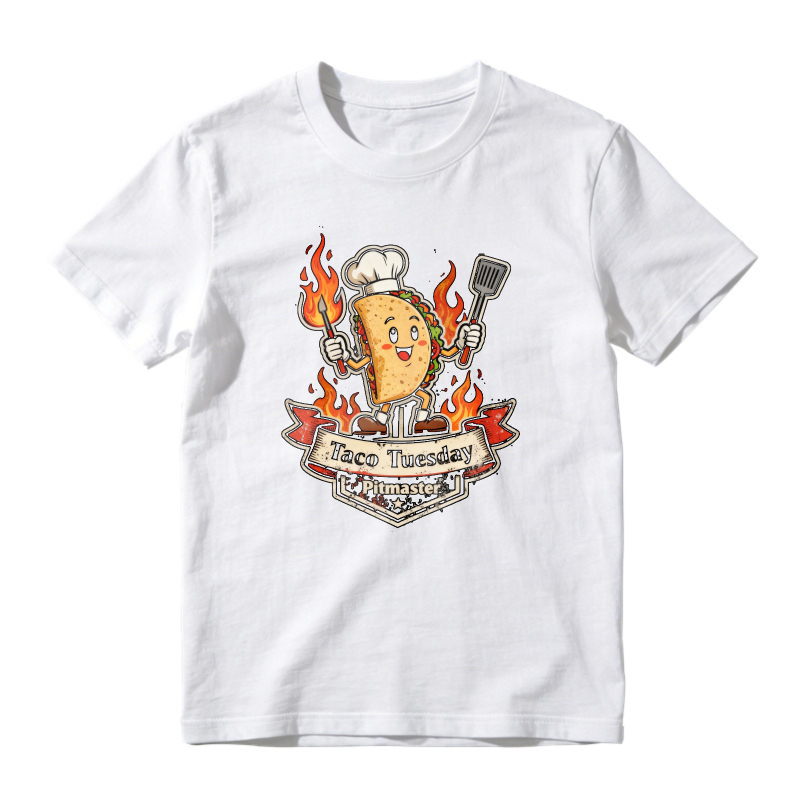 Taco Tuesday Pitmaster Cartoon Taco Character With Chef Hat And Spatula Flames Banner Unisex Classic T-shirt