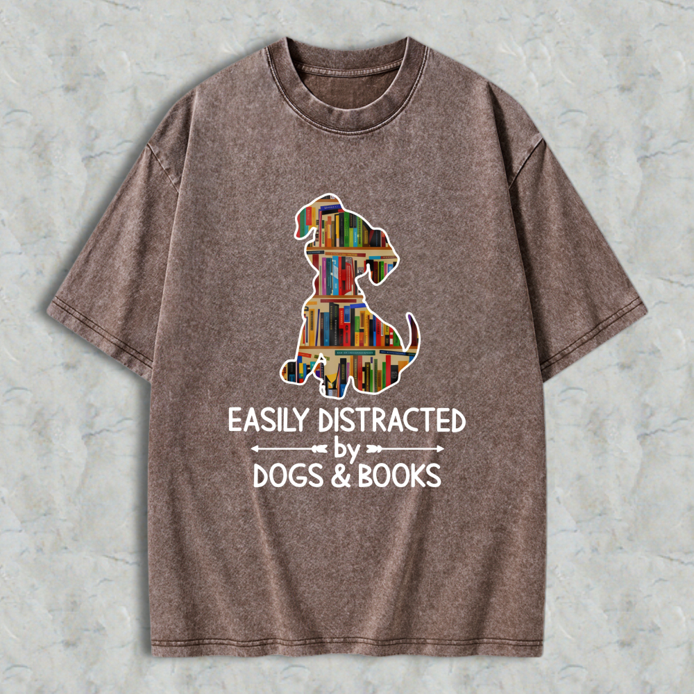 Wardrobecart Dog With Books Easily Distracted By Dogs And Books Unisex Washed T-shirt