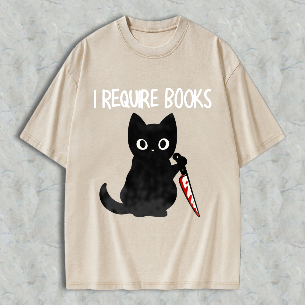 Wardrobecart Cat With Knife And Books Text Unisex Washed T-shirt
