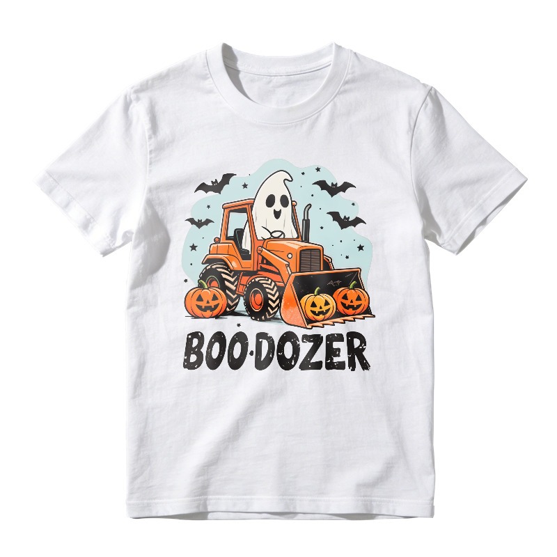 Halloween Ghost Driving Bulldozer With Jack O Lanterns And Bats Boo Dozer Unisex Classic T Shirt