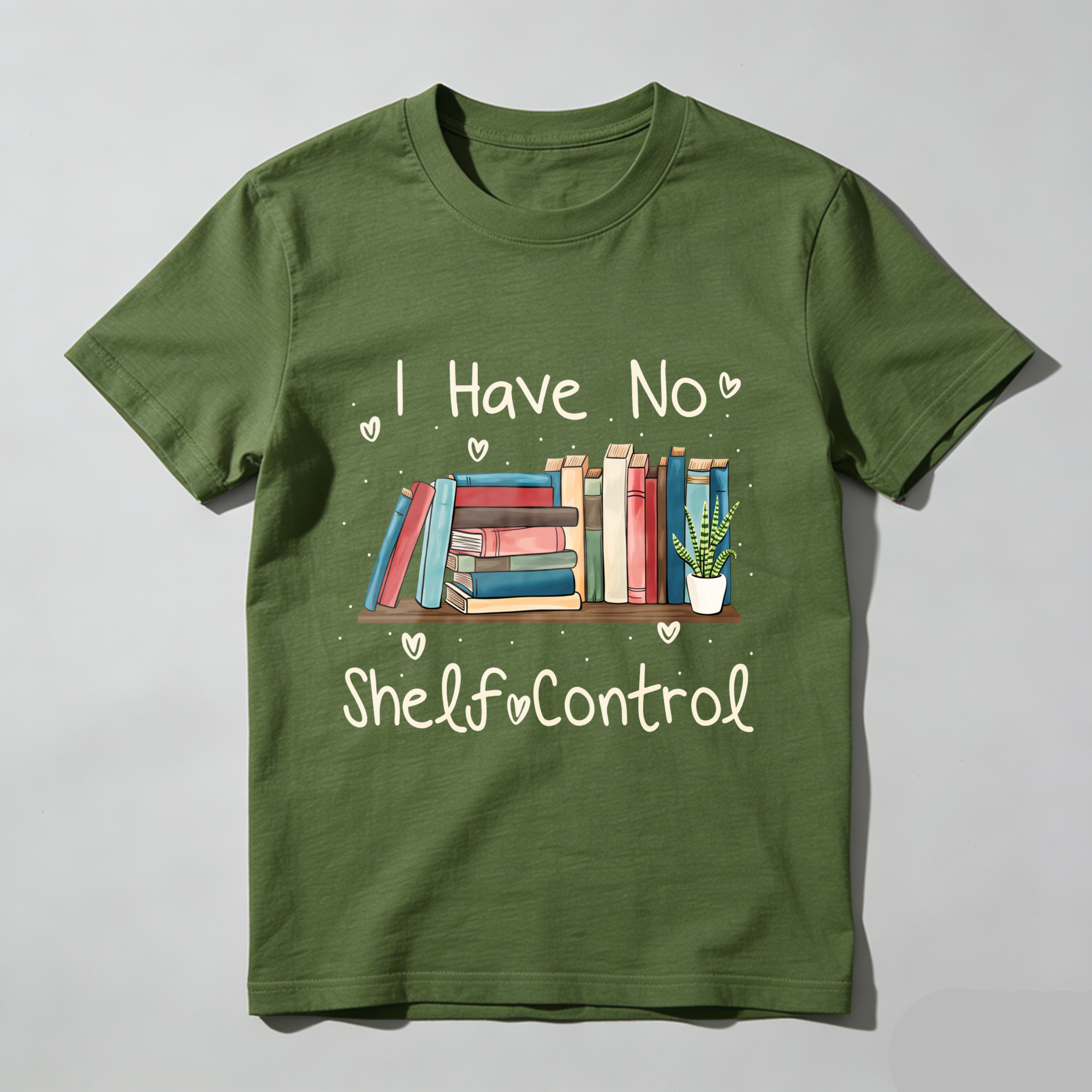 Wardrobecart Book Stack And Plant With Text I Have No Shelf Control Unisex Classic T-shirt