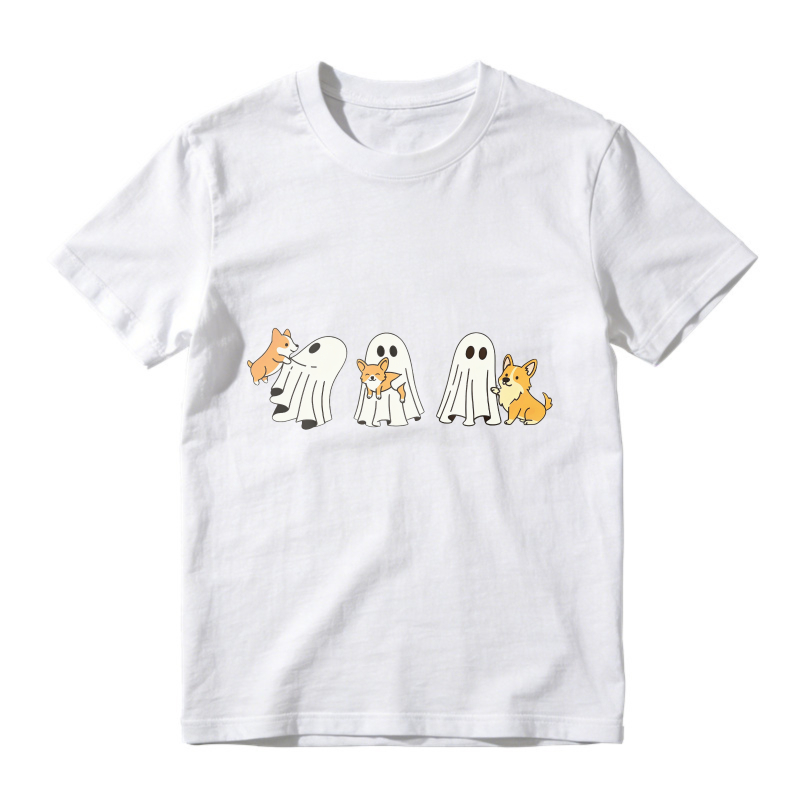 Cute Shiba Inu Dogs And Ghosts Halloween Pattern, Unisex Classic T-shirt