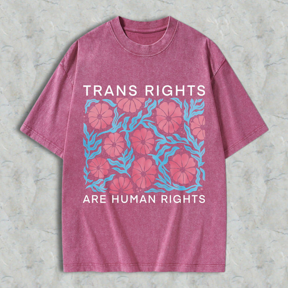 Wardrobecart Trans Rights Are Human Rights Floral Pattern Unisex Washed T-shirt